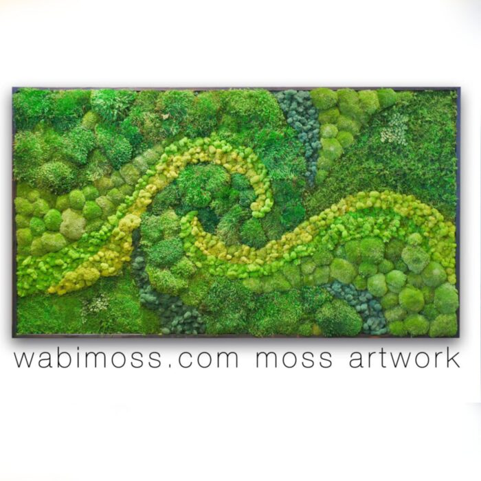Large swirl artwork made out of reindeer moss.