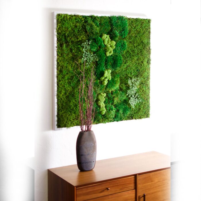 medium moss artwork above drawers