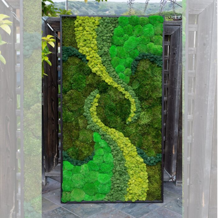 Large swirl artwork made out of reindeer moss.