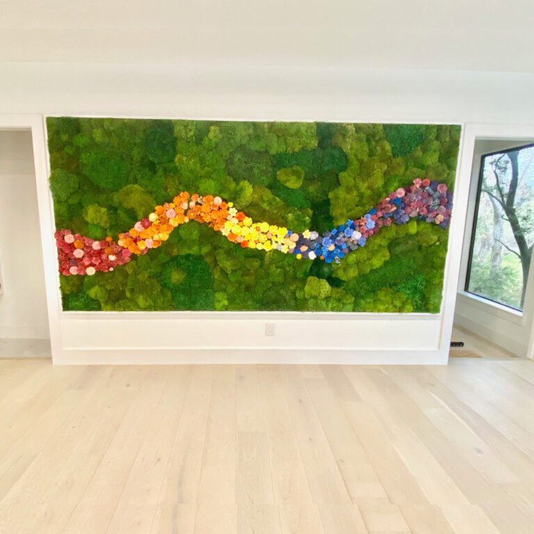 Custom Large format moss and flower artwork in a modern space