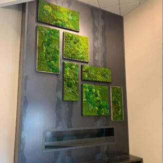 Metal fireplace with 6 moss panels