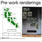 Mockup of fireplace and moss panel design. architectual drawings.