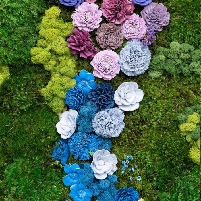 Closer up of moss and flower artwork