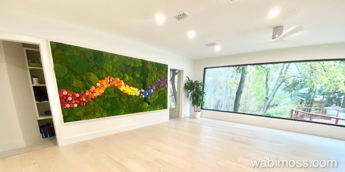 Modern colorful moss artwork in a modern home.