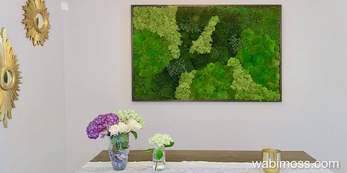 Small moss art wall panel as home office accent