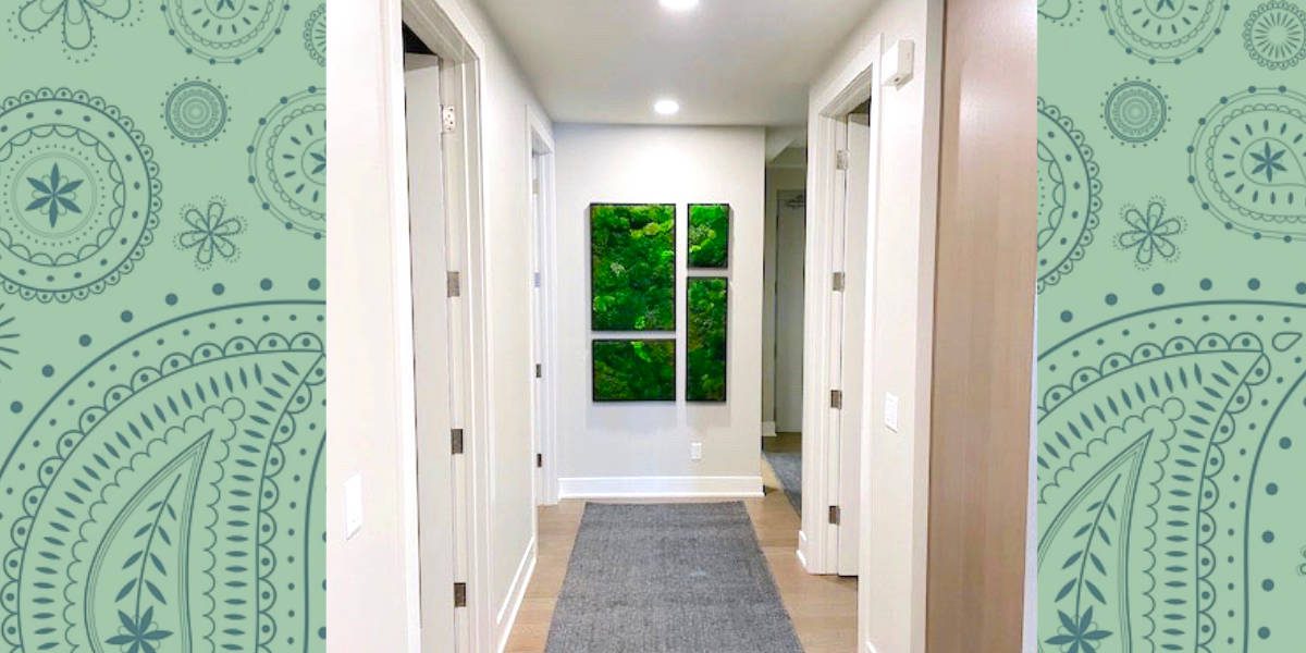 Moss collage in a hallway