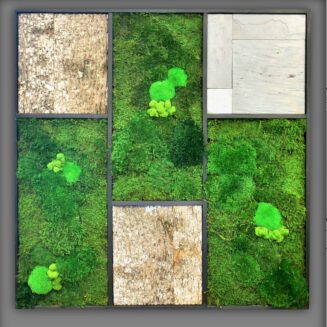 Bark slate and moss artwork.