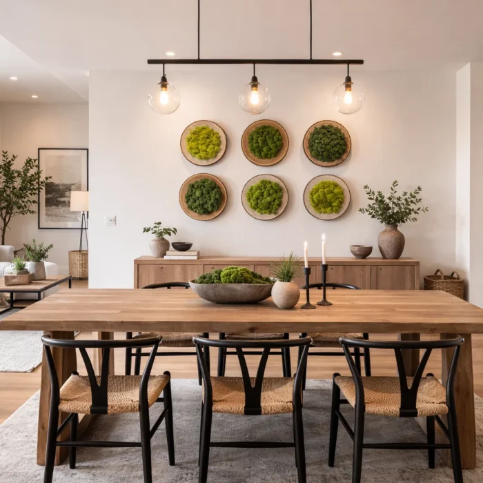 6 moss rounds in dining room