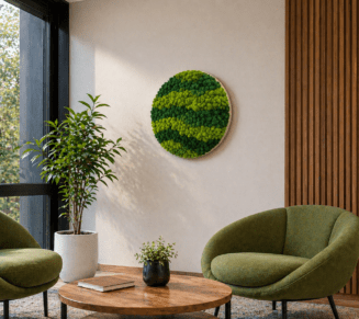 24" Round Preserved Moss Wall Art – Wave Pattern | Modern Biophilic Decor | No Maintenance